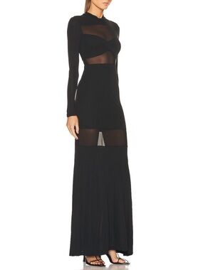 STAUD Black Long-Sleeve Sheer-Panel Maxi Dress